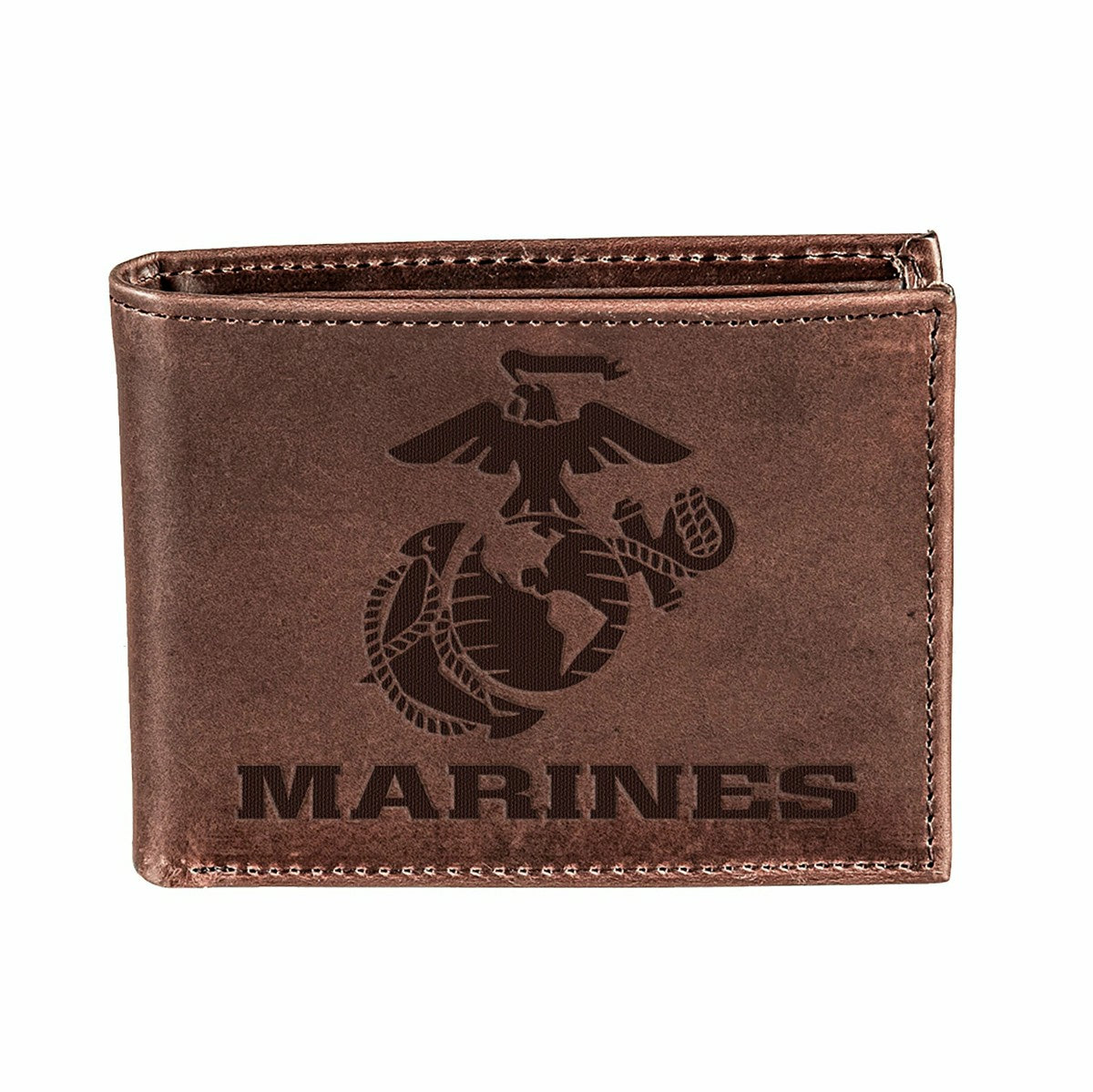 US Marine Corps Brown Bi-Fold Wallet, 100% Genuine Leather - US Military Home