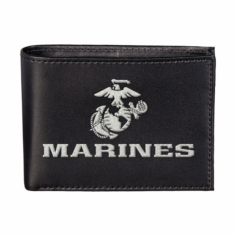 U.S. Marine Corps Black Bi-Fold Embroidered Wallet w/ RFID Blocking - US Military Home