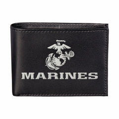 U.S. Marine Corps Black Bi-Fold Embroidered Wallet w/ RFID Blocking - US Military Home