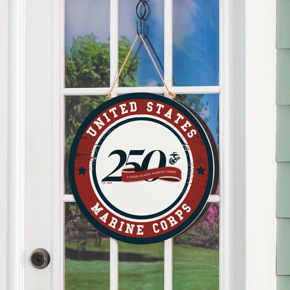 US Marine Corps, 250th Anniversary Round Door Décor with Hanging Rope, - US Military Home