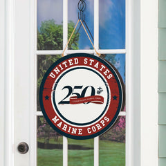 US Marine Corps, 250th Anniversary Round Door Décor with Hanging Rope, - US Military Home