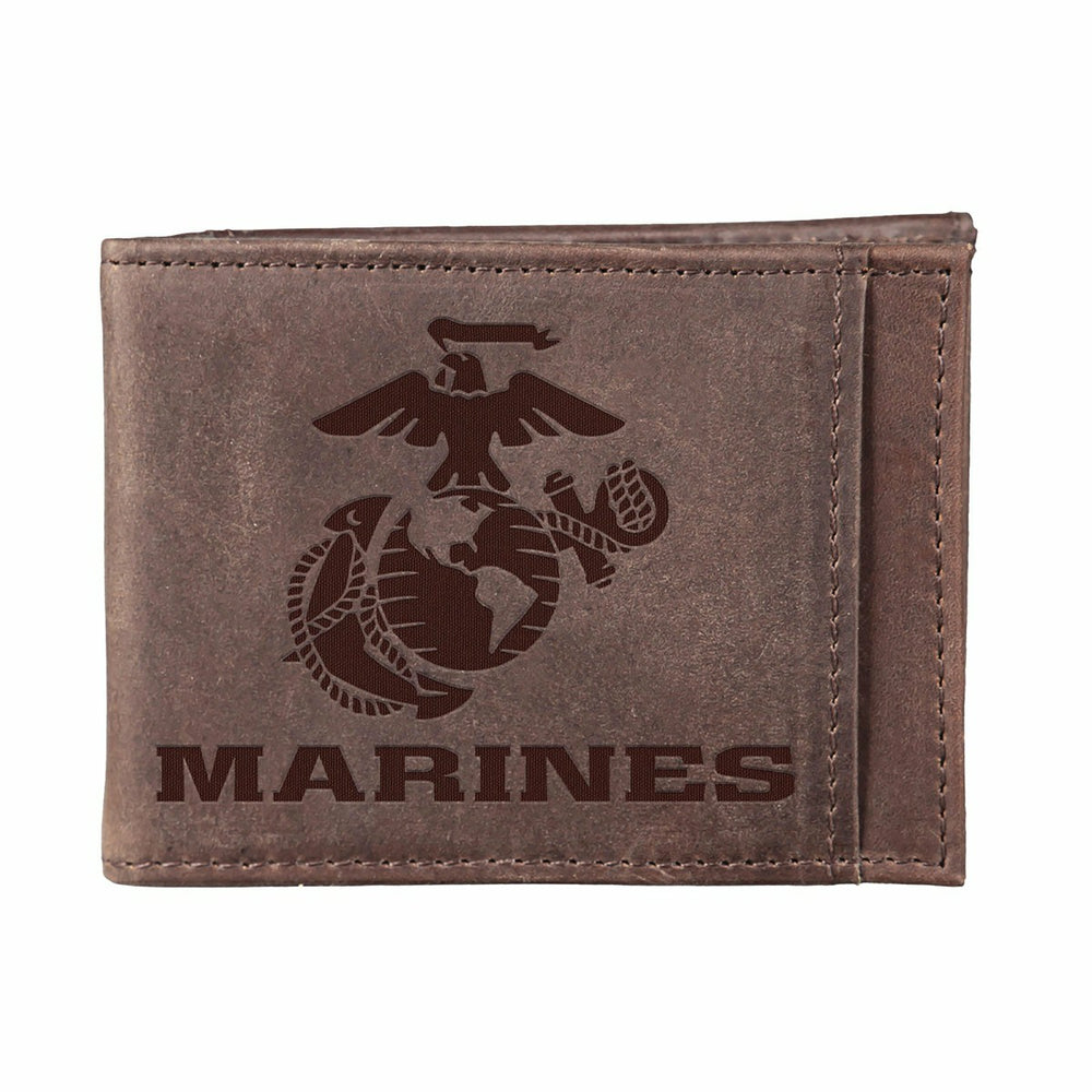 US Marine Corps Brown Front Pocket Wallet with RFID Blocking, 100% Gen - US Military Home