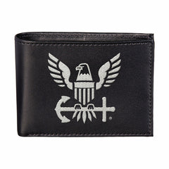 U.S. Navy Black Bi-Fold Embroidered Wallet w/ RFID Blocking - US Military Home