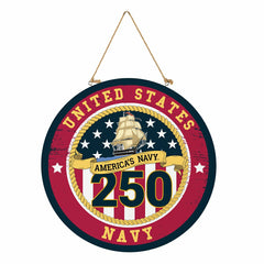 US Navy, 250th Anniversary Round Door Décor with Hanging Rope, 18x18 - US Military Home