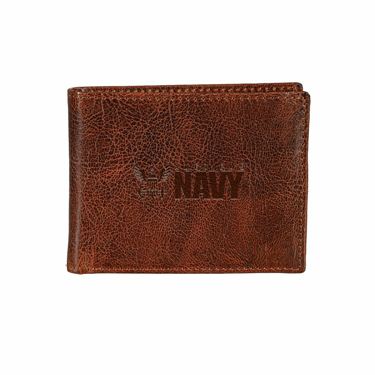 US Navy, Embossed 100% Genuine Tumbled Leather Passcase Bi-Fold Wallet - US Military Home