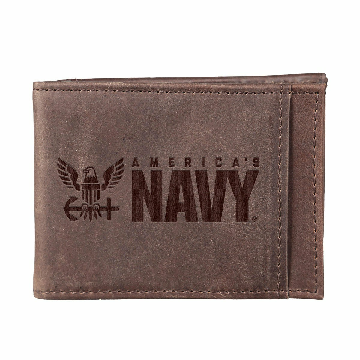 US Navy Brown Front Pocket Wallet with RFID Blocking, 100% Genuine Lea - US Military