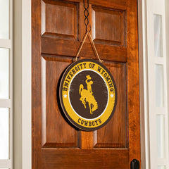 University of Wyoming Round Door Décor with Hanging Rope, 18x18 - Home