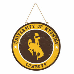 University of Wyoming Round Door Décor with Hanging Rope, 18x18 - Home