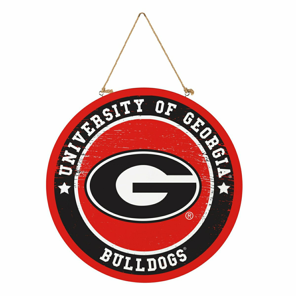 University of Georgia Round Door Décor with Hanging Rope, 18x18 - Home Collegiate