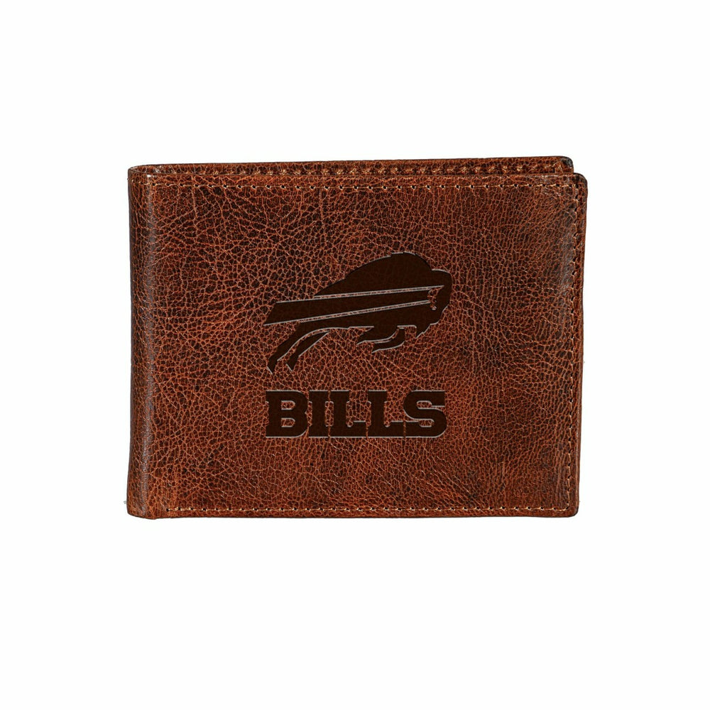 Buffalo Bills, Embossed 100% Genuine Tumbled Leather Passcase Bi-Fold  - NFL Home