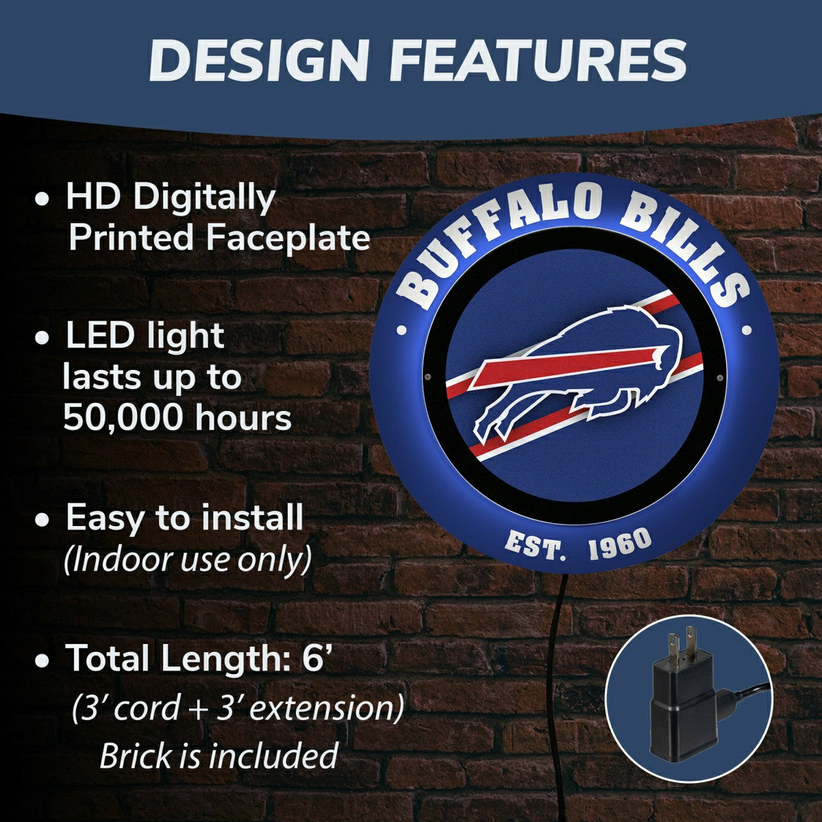 Buffalo Bills, Metal Lite, Round - NFL