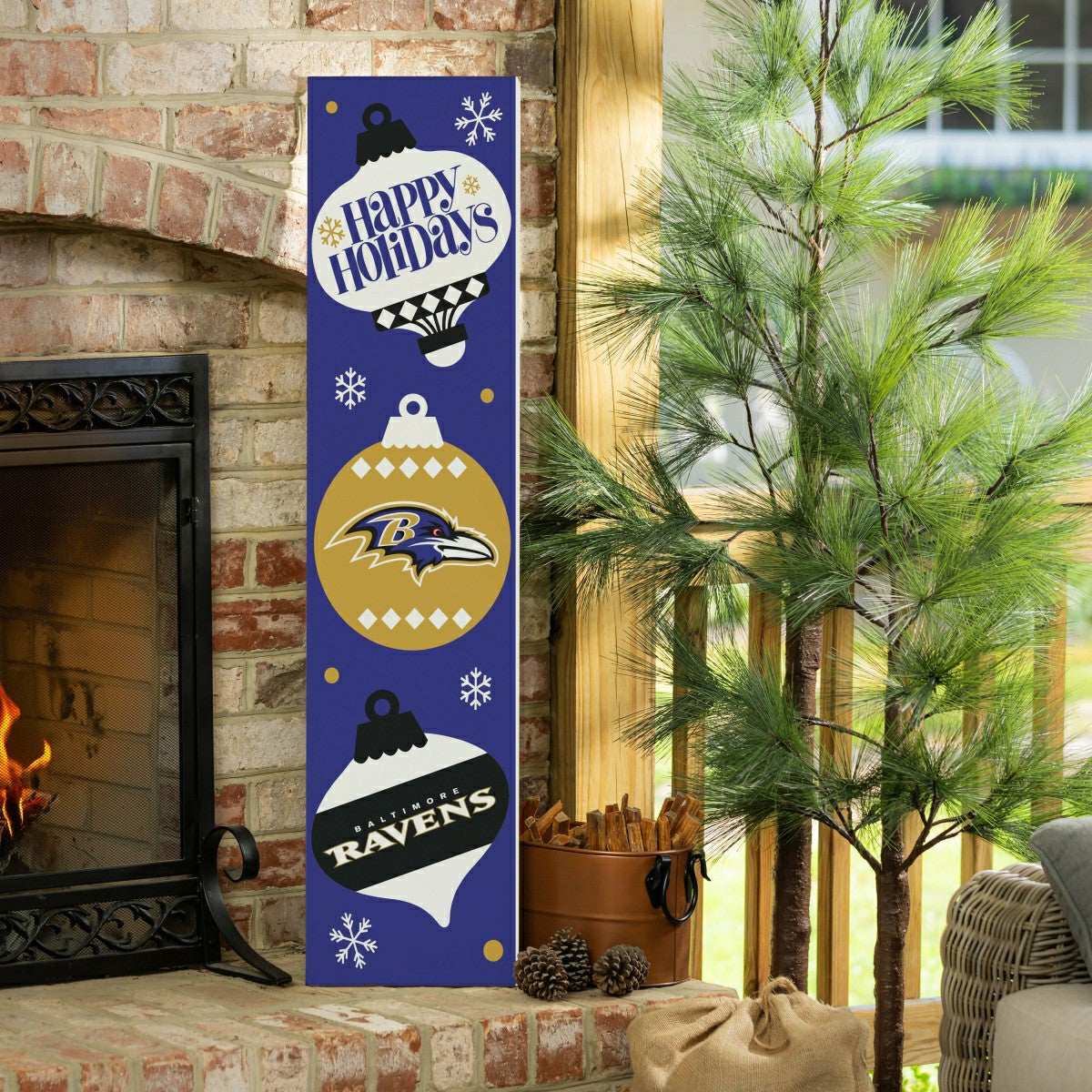 47" Double Sided Leaner, Baltimore Ravens, Christmas - NFL Home