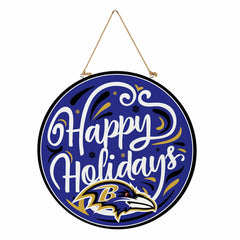 Baltimore Ravens Holiday Round Door Décor with Hanging Rope, 18x18 - NFL Home