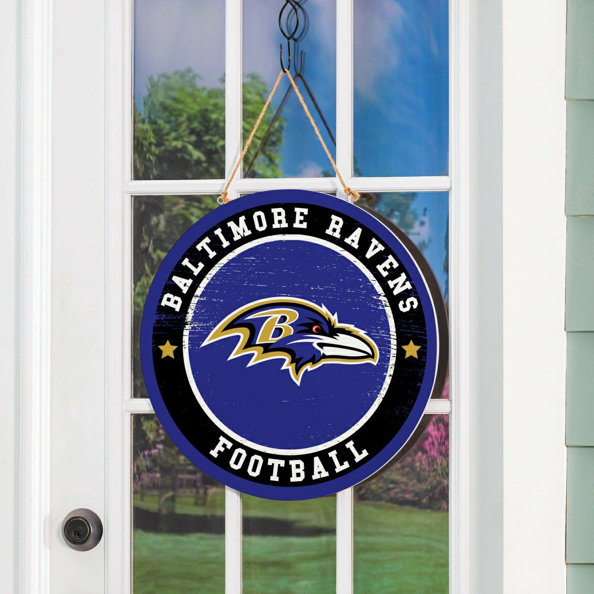 Baltimore Ravens Round Door Décor with Hanging Rope, 18x18 - NFL Home