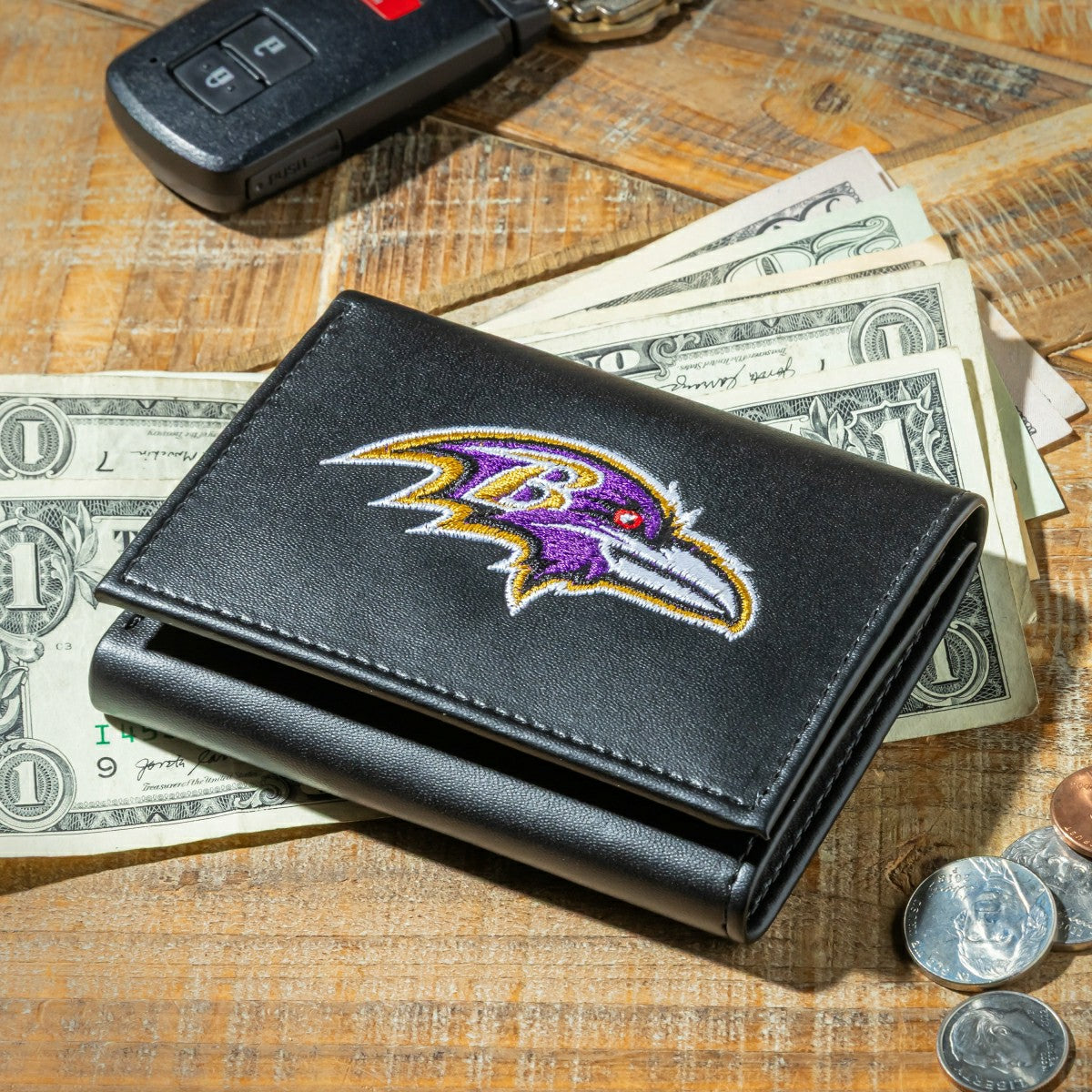 Baltimore Ravens Black Tri-Fold Embroidered Wallet w/ RFID Blocking - NFL Home