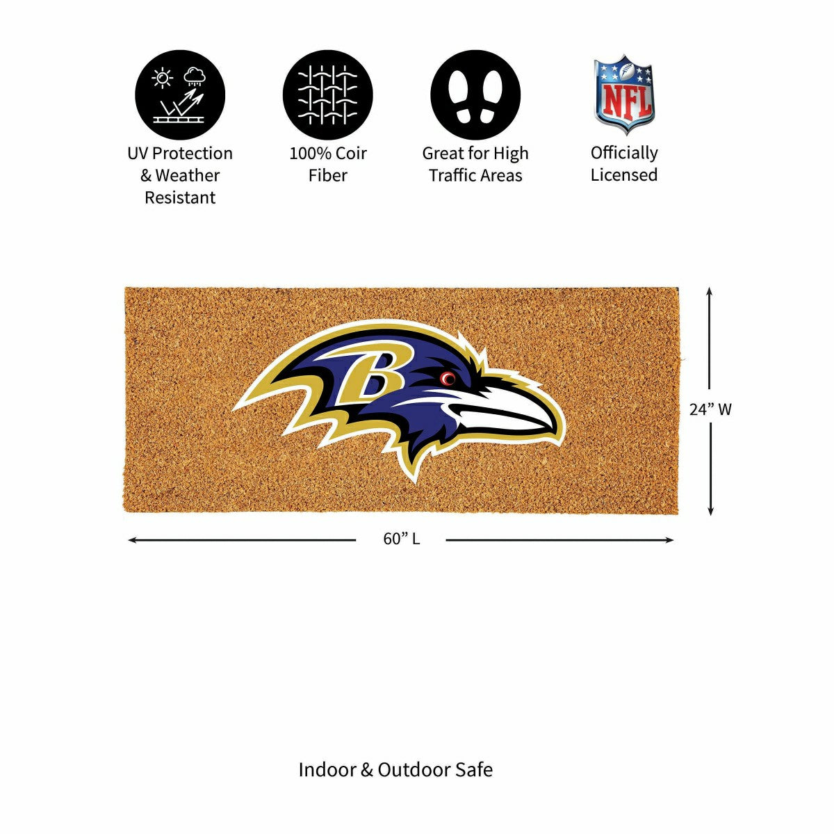 Baltimore Ravens Extra Large Full Color Coir Mat, 60"x24" - NFL