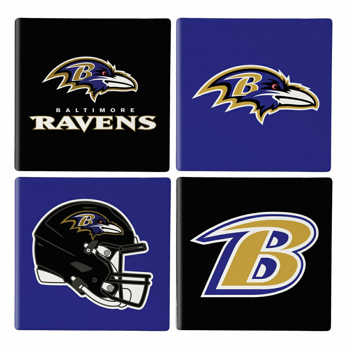 Baltimore Ravens Ceramic Coasters Set, 4pcs with Wood Caddy - NFL