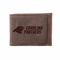 Front Pocket Wallet w/ RFID Blocking, Carolina Panthers, Brown - NFL Home