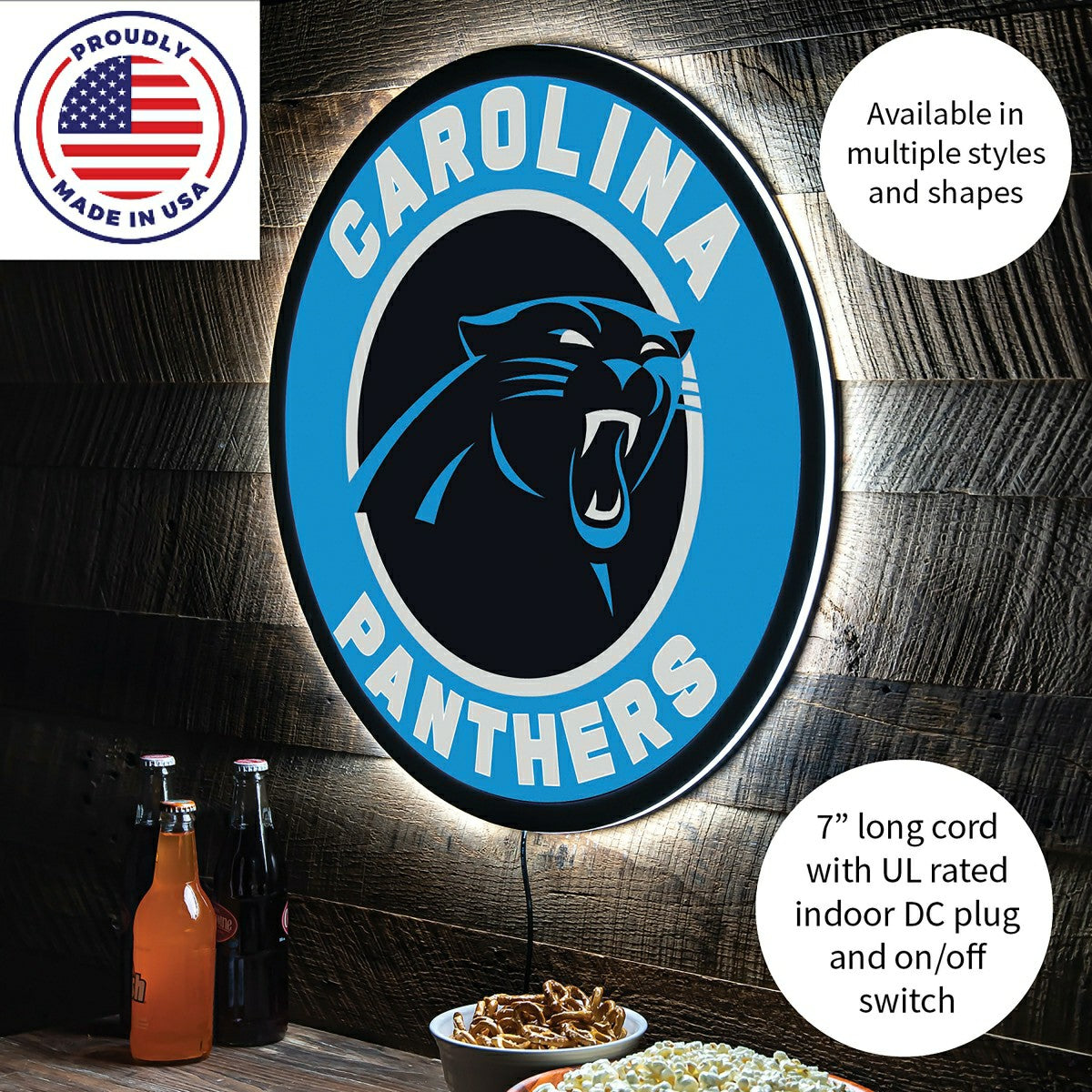 LED Wall Decor, Round, Carolina Panthers - NFL Home