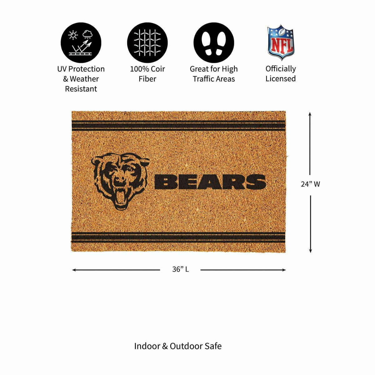 Chicago Bears Large One Color Coir Mat, 36"x24" - NFL