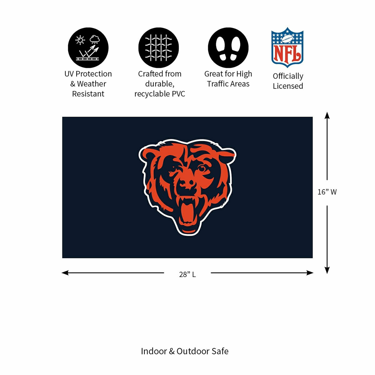 Full Color PVC Mat, 16" x 28", Chicago Bears - NFL