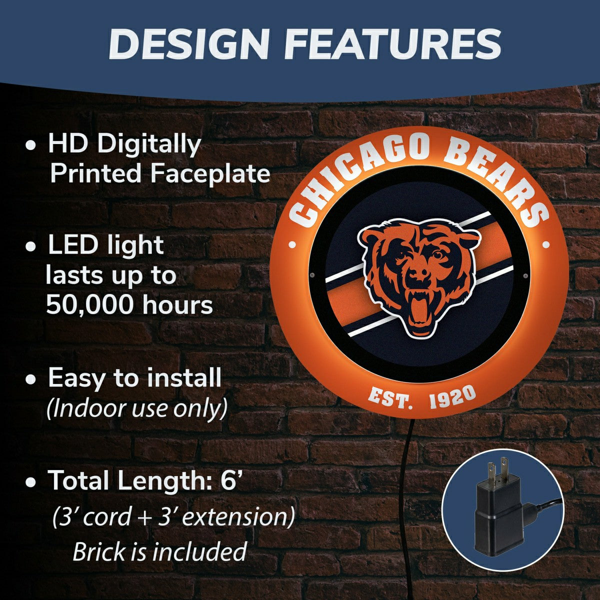 Chicago Bears, Metal Lite, Round - NFL
