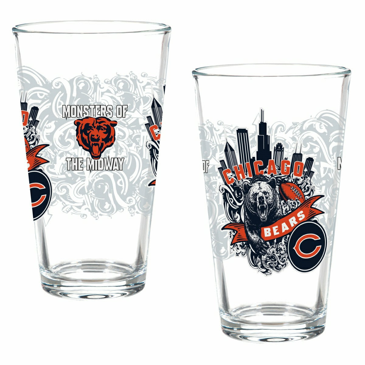 Chicago Bears 16oz Glass pint, Set of 2 - NFL Home