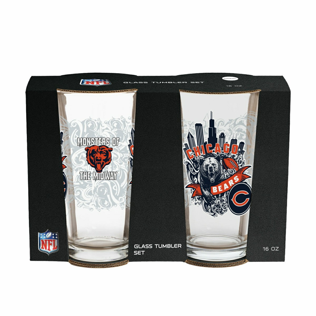 Chicago Bears 16oz Glass pint, Set of 2 - NFL Home