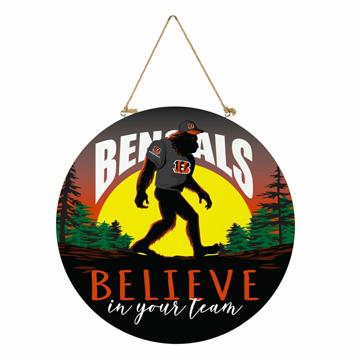 Cincinnati Bengals Bigfoot Round Door Décor with Hanging Rope, 18x18 - NFL Home
