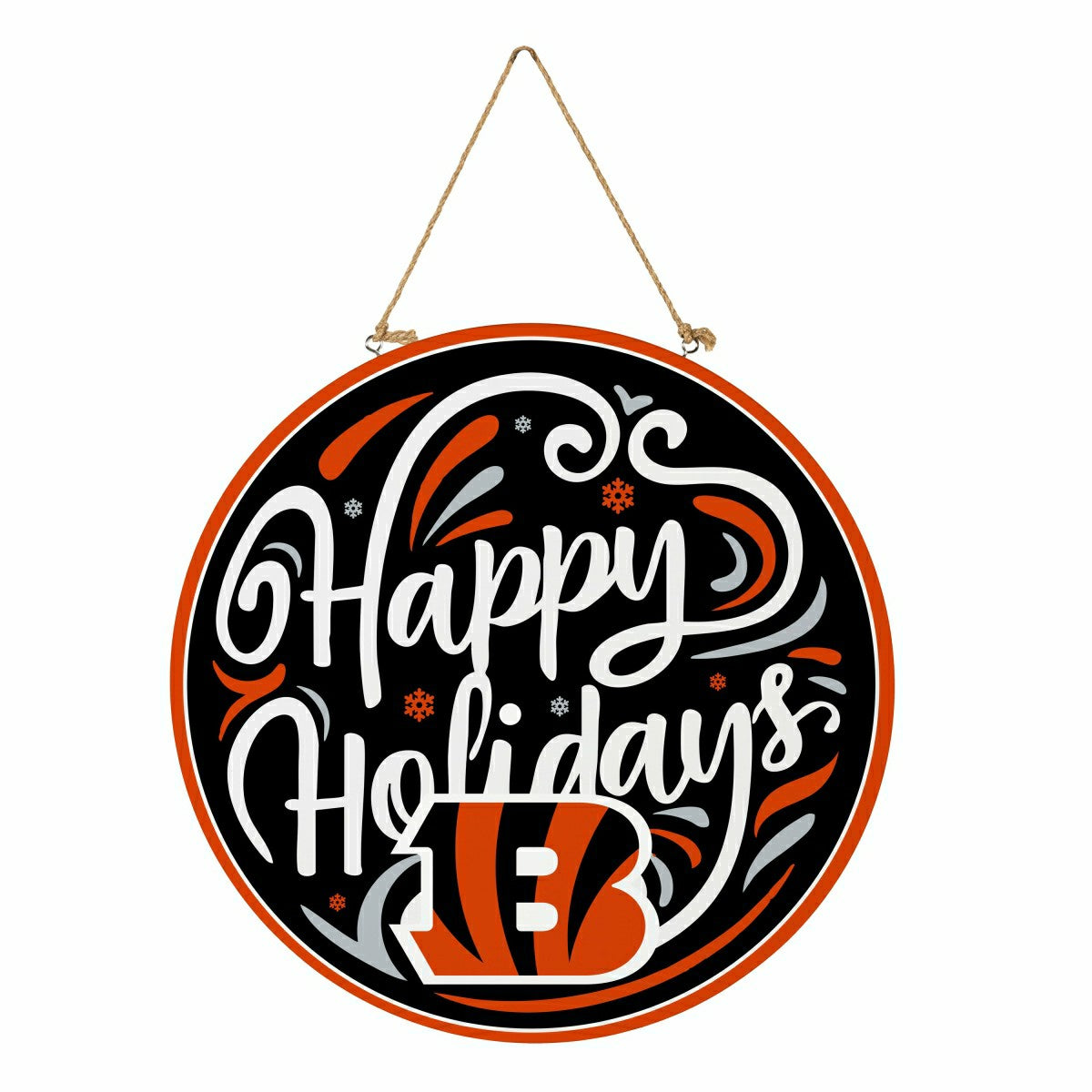 Cincinnati Bengals Holiday Round Door Décor with Hanging Rope, 18x18 - NFL Home
