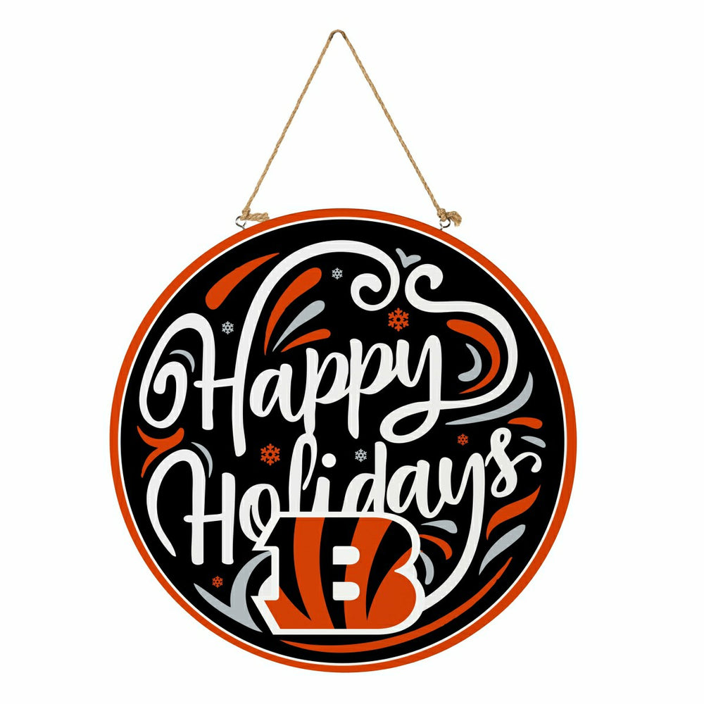 Cincinnati Bengals Holiday Round Door Décor with Hanging Rope, 18x18 - NFL Home