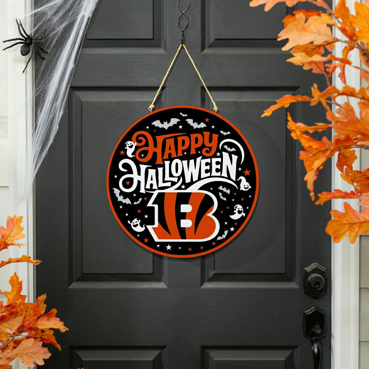 Cincinnati Bengals Halloween Round Door Décor with Hanging Rope, 18x18 - NFL Home