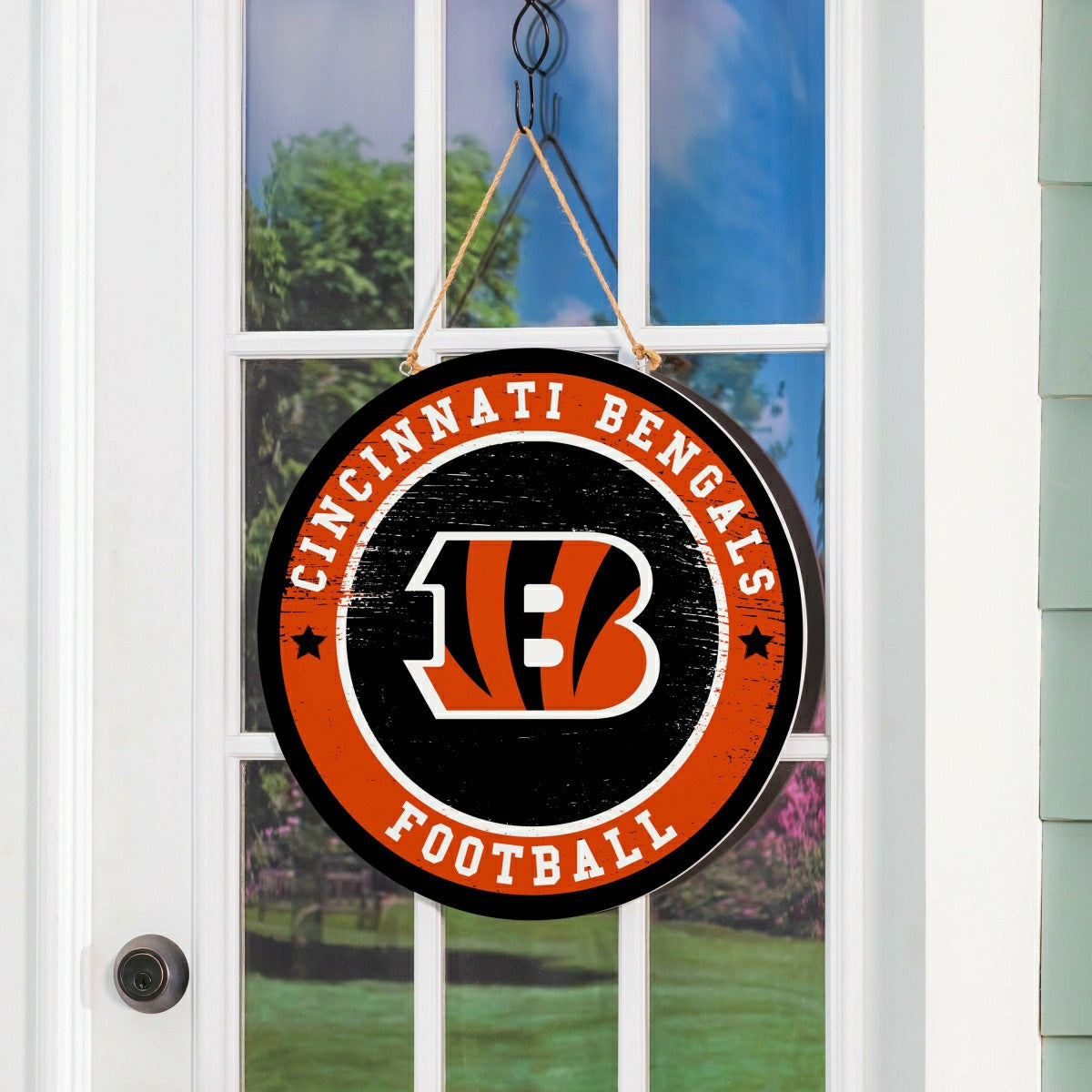 Cincinnati Bengals Round Door Décor with Hanging Rope, 18x18 - NFL Home