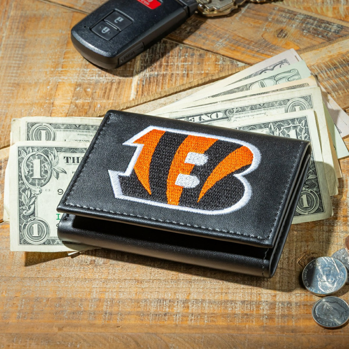 Cincinnati Bengals Black Tri-Fold Embroidered Wallet w/ RFID Blocking - NFL Home