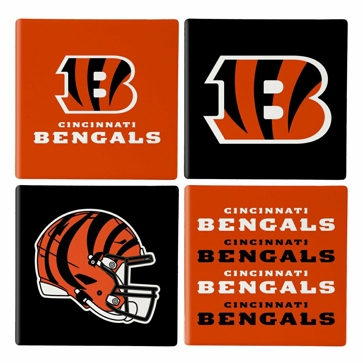 Cincinnati Bengals Ceramic Coasters Set, 4pcs with Wood Caddy - NFL