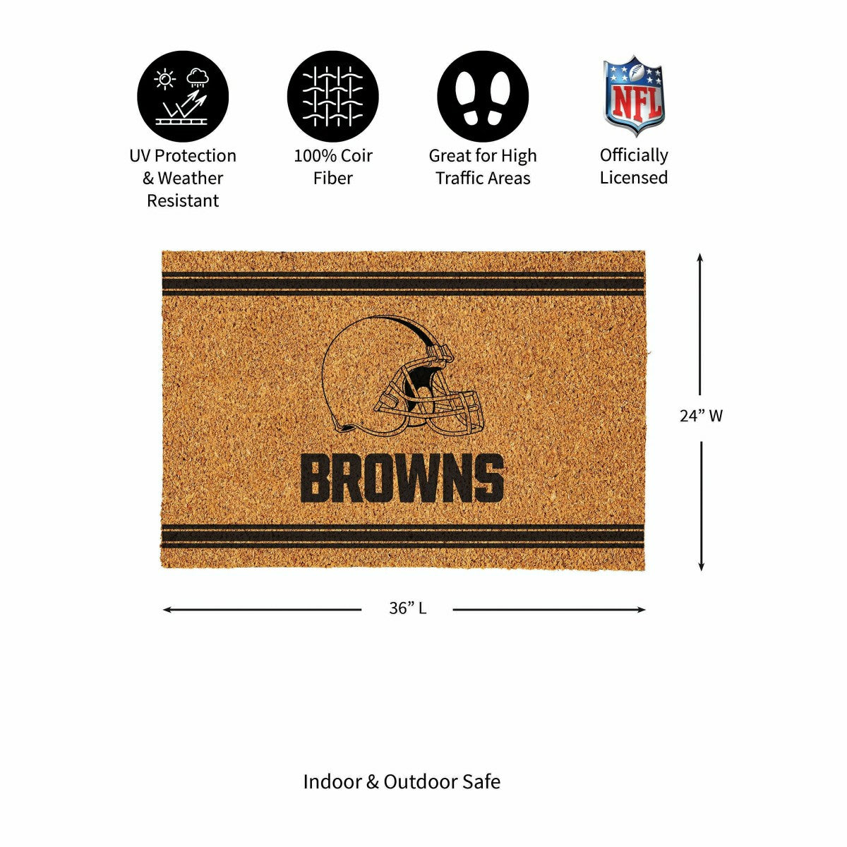 Cleveland Browns Large One Color Coir Mat, 36"x24" - NFL