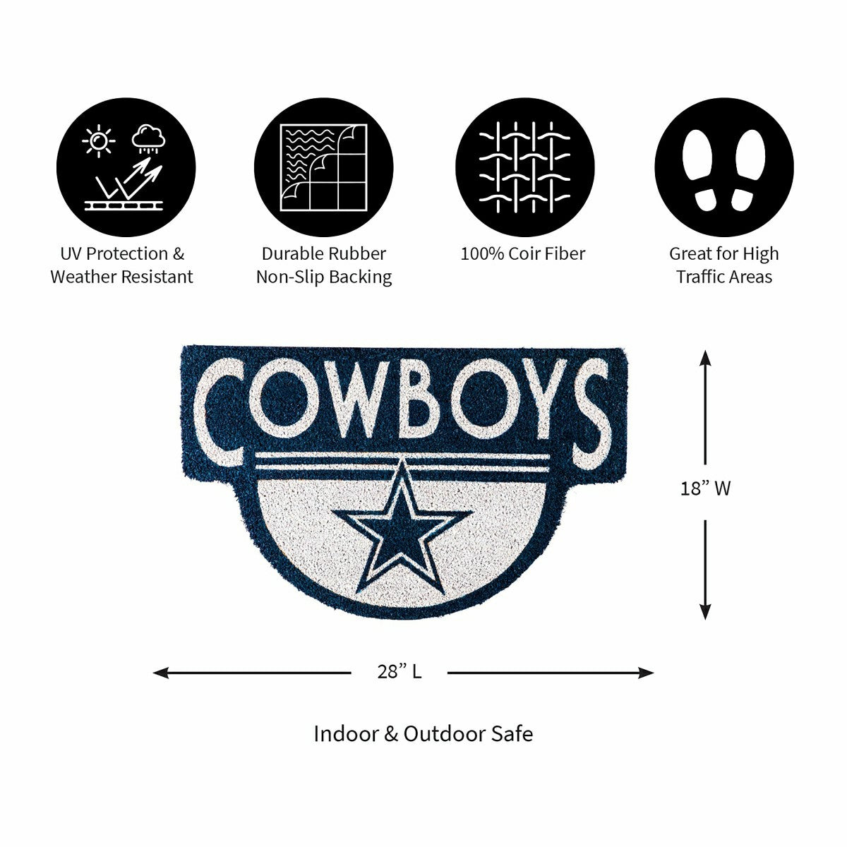 NFL Shaped Coir Door Mat, Cowboys - NFL