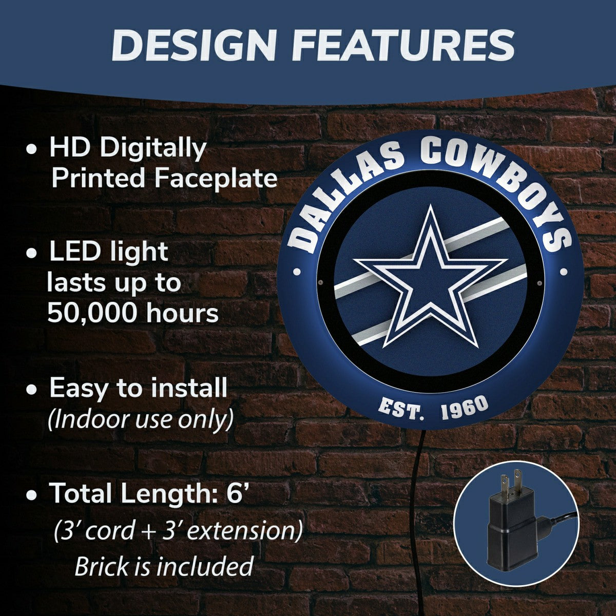 Dallas Cowboys, Metal Lite, Round - NFL