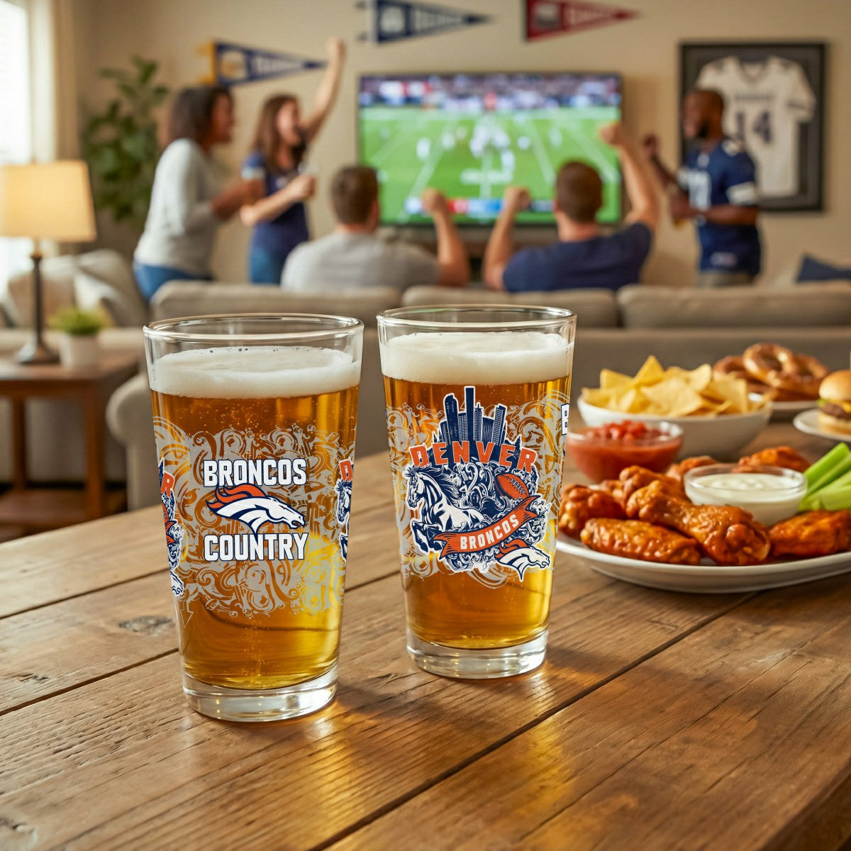 Denver Broncos 16oz Glass pint, Set of 2 - NFL Home