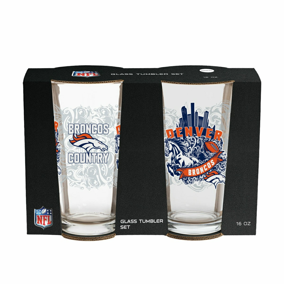 Denver Broncos 16oz Glass pint, Set of 2 - NFL Home
