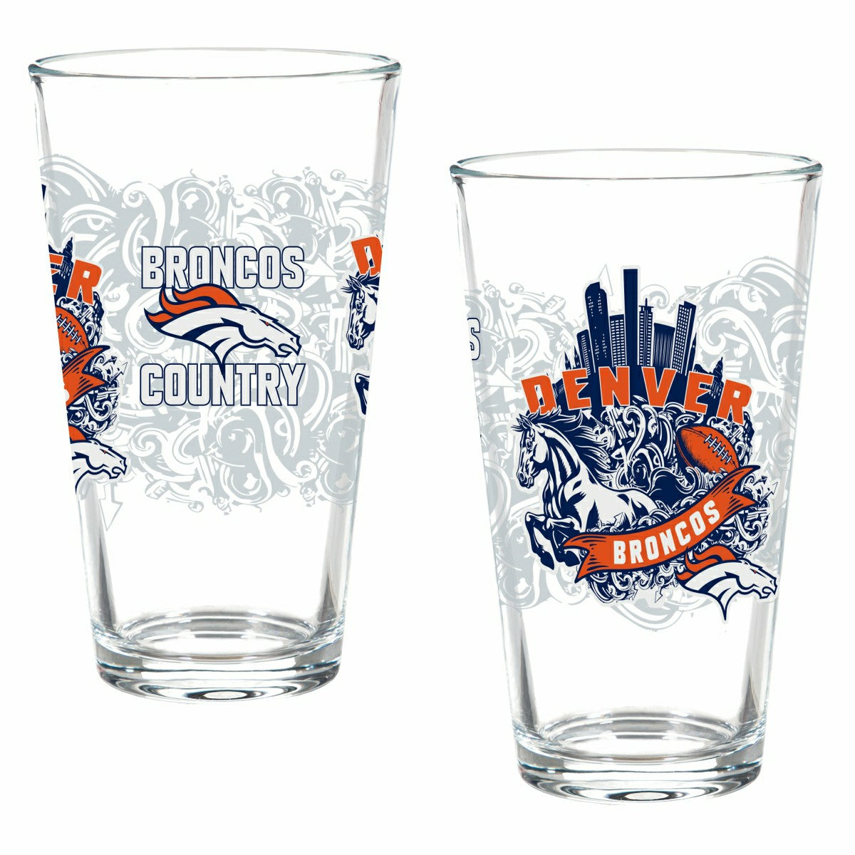 Denver Broncos 16oz Glass pint, Set of 2 - NFL Home