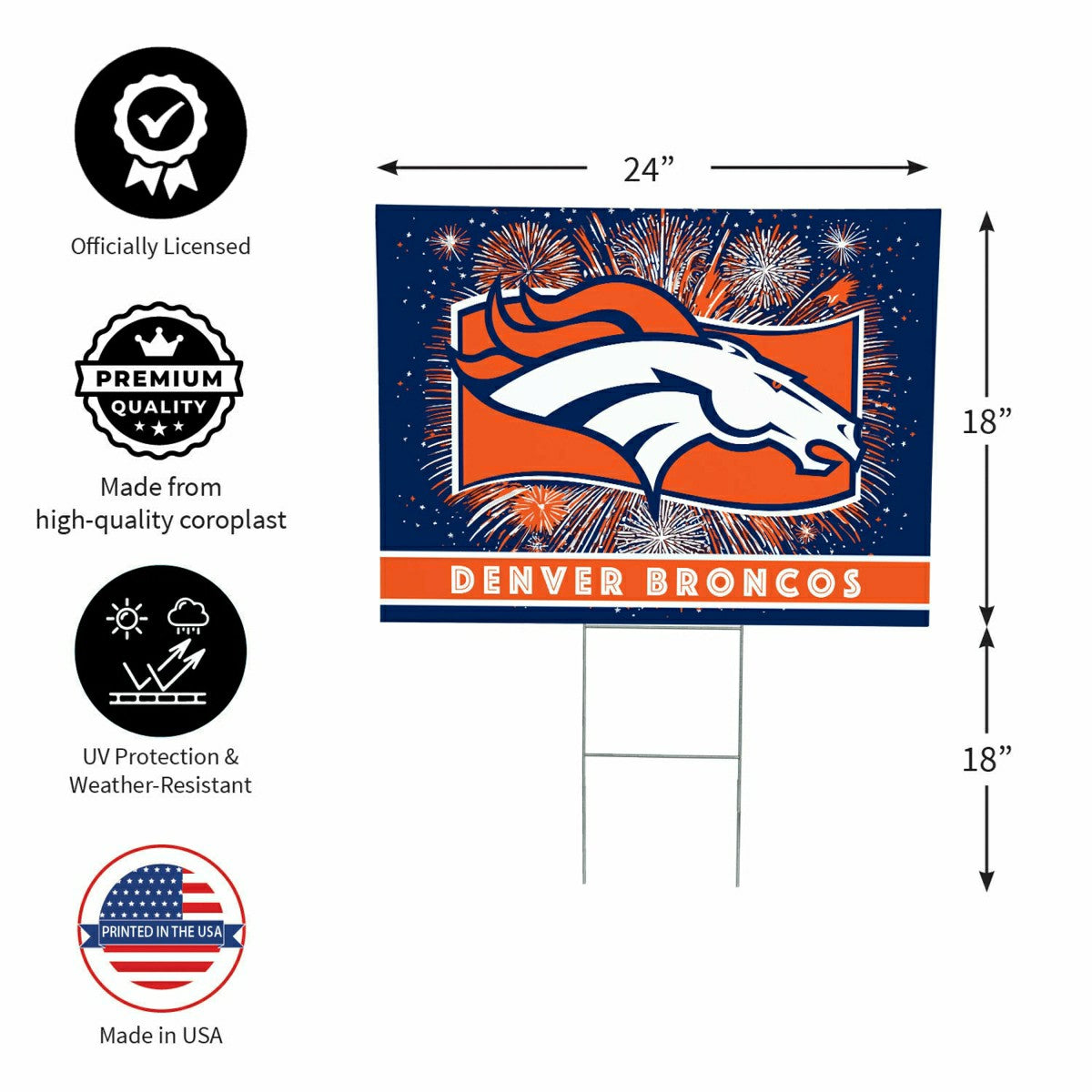 Denver Broncos Yard Sign, Patriotic - NFL Home