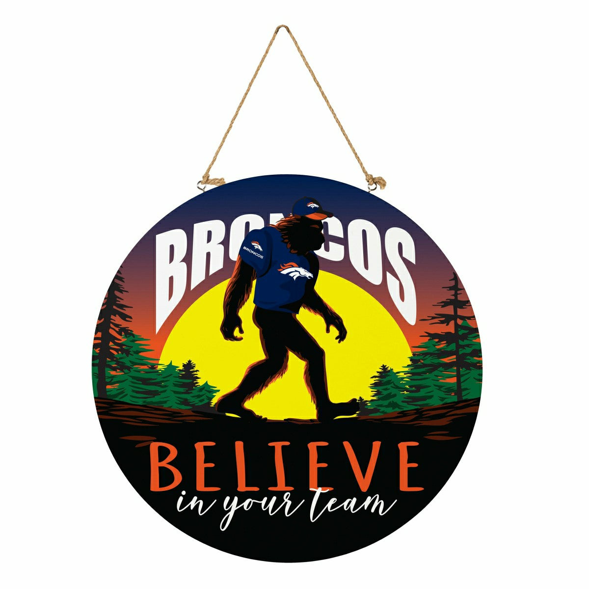 Denver Broncos Bigfoot Round Door Décor with Hanging Rope, 18x18 - NFL Home