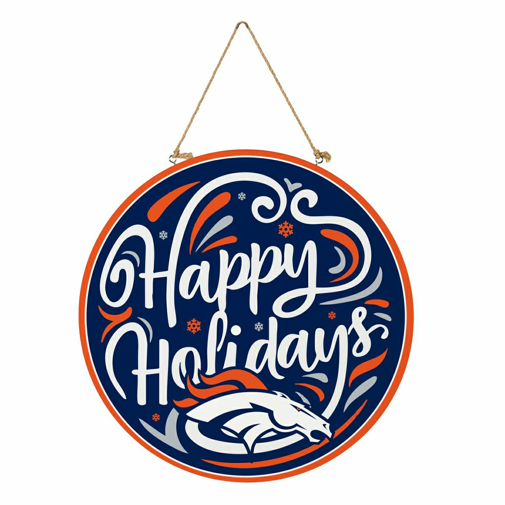 Denver Broncos Holiday Round Door Décor with Hanging Rope, 18x18 - NFL Home