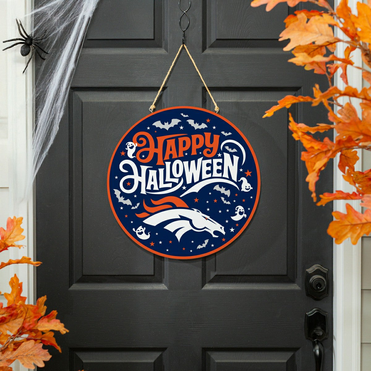 Denver Broncos Halloween Round Door Décor with Hanging Rope, 18x18 - NFL Home