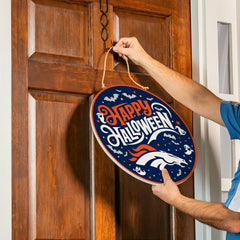 Denver Broncos Halloween Round Door Décor with Hanging Rope, 18x18 - NFL Home