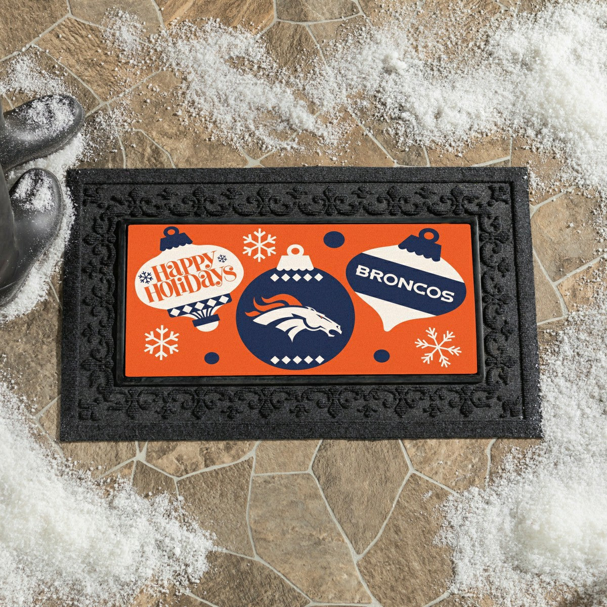 Denver Broncos Holiday Flocked Coir Sassafras Switch Mat, 22"x10" - NFL