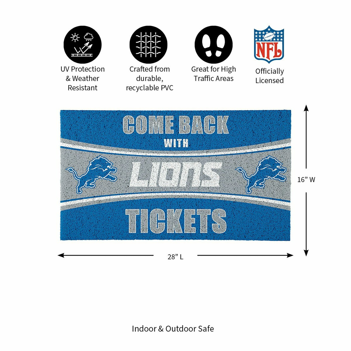 28" x 16" PVC Trapper Mat, Come Back with Tickets, Detroit Lions - NFL