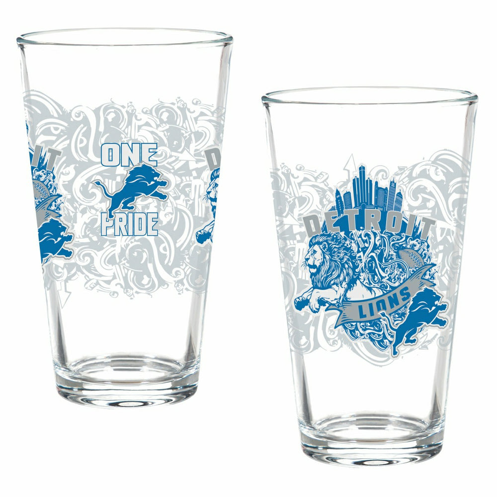 Detroit Lions 16oz Glass pint, Set of 2 - NFL Home