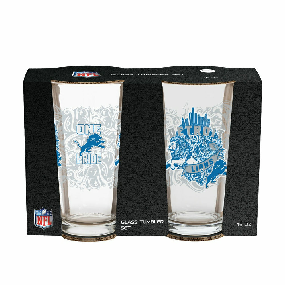 Detroit Lions 16oz Glass pint, Set of 2 - NFL Home